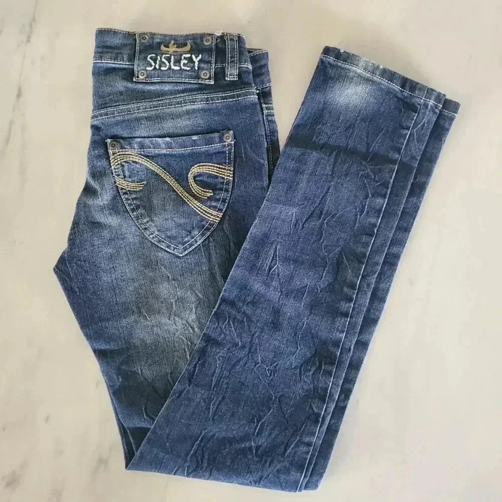 Sisley Jeans - Girls 2XL - 11-12 Years - Adjustable Strap - Faded Denim